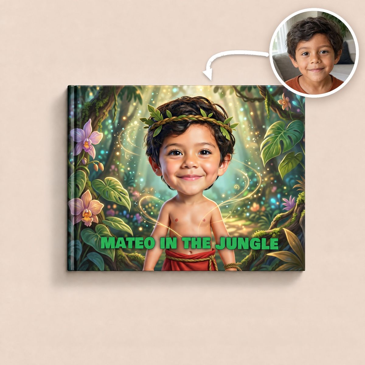 The personalized Jungle Book hardcover with the photo it was made from