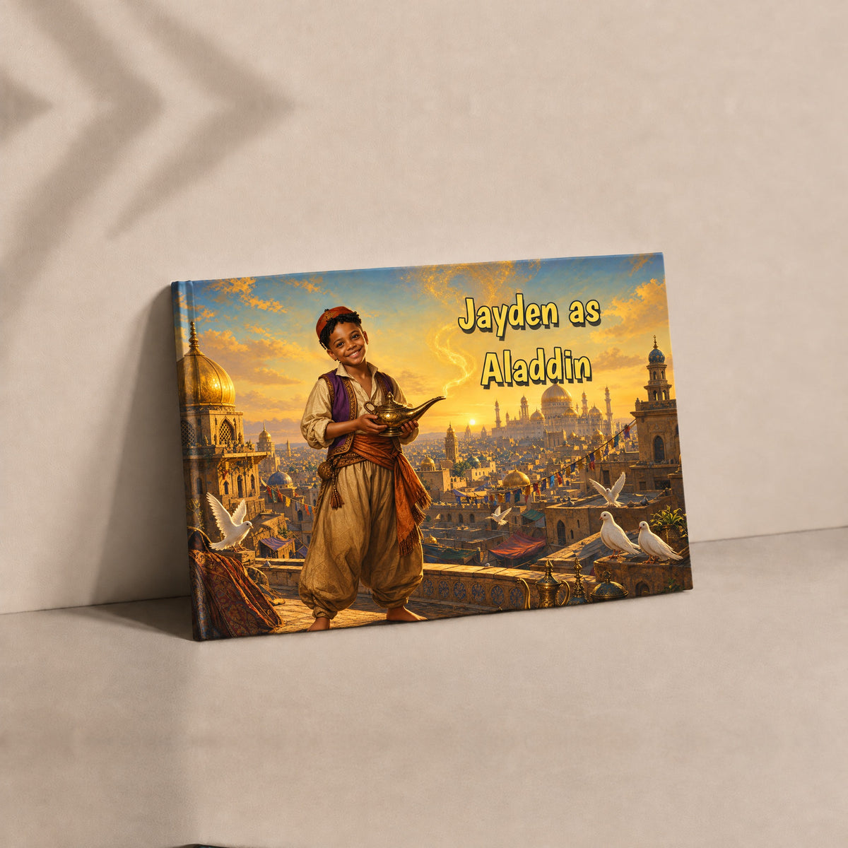 The hardcover standing against a wall