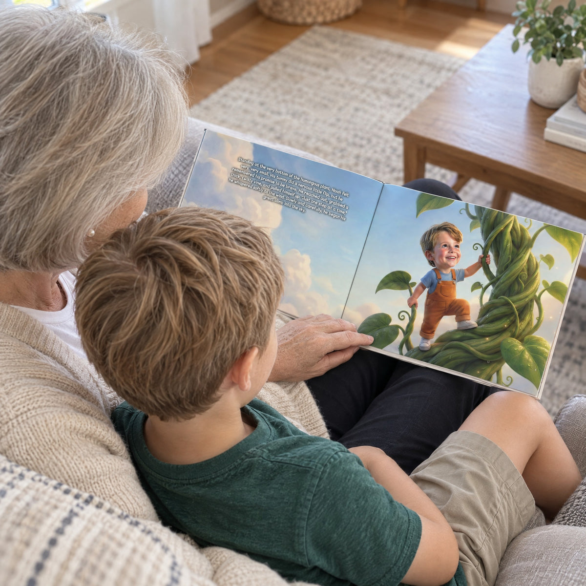 A grandmother reading the book with her grandson