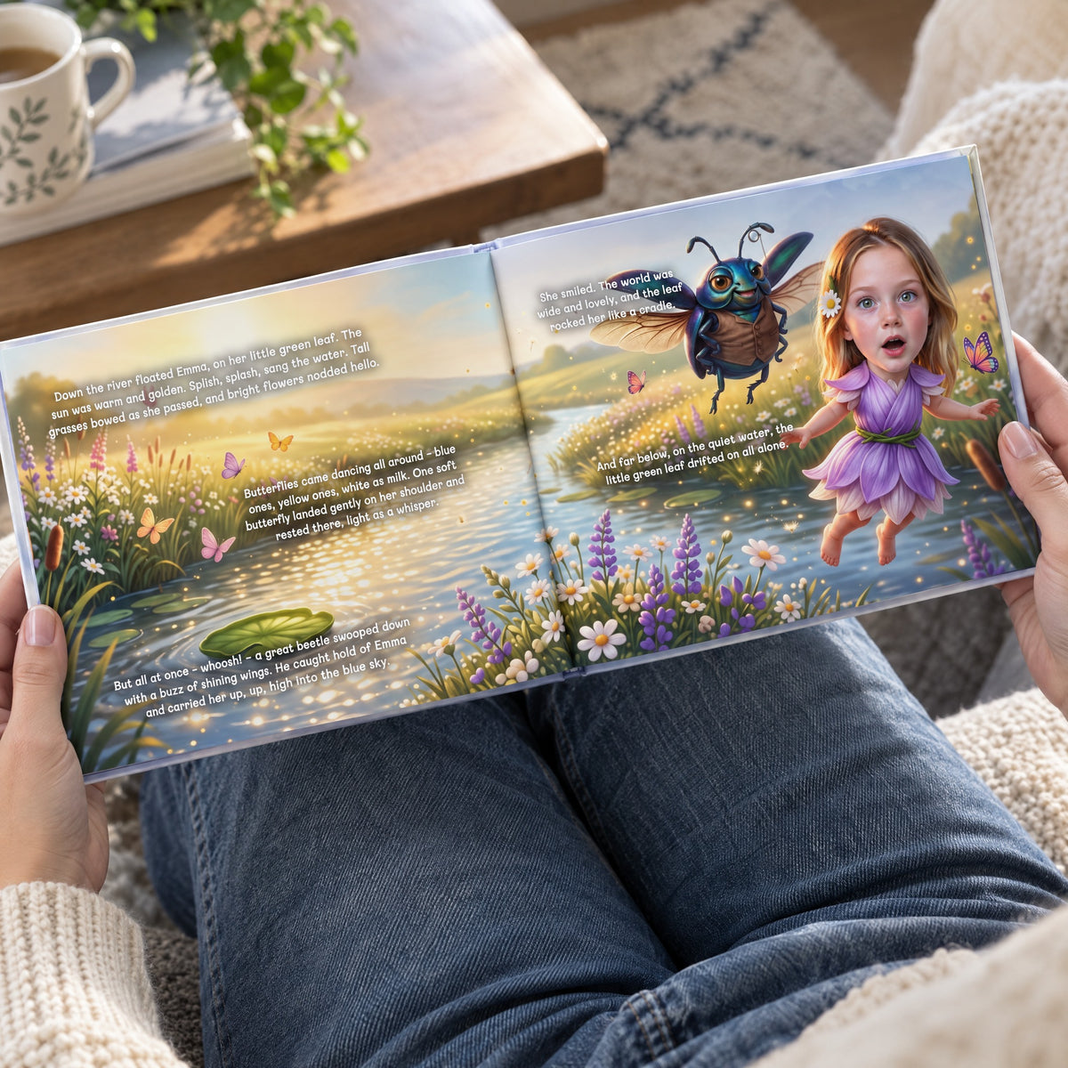 Hands holding the open book