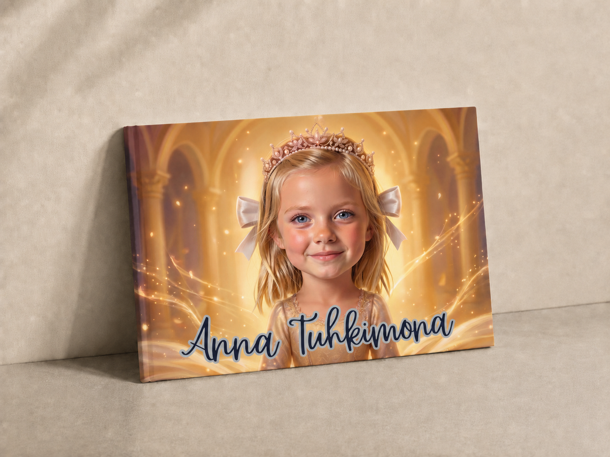 A Bookarino hardcover, a girl as Cinderella on the cover